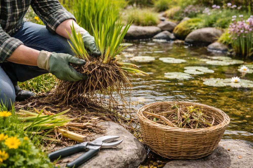 Teichpflanzen im Frühling pflegen und schneiden